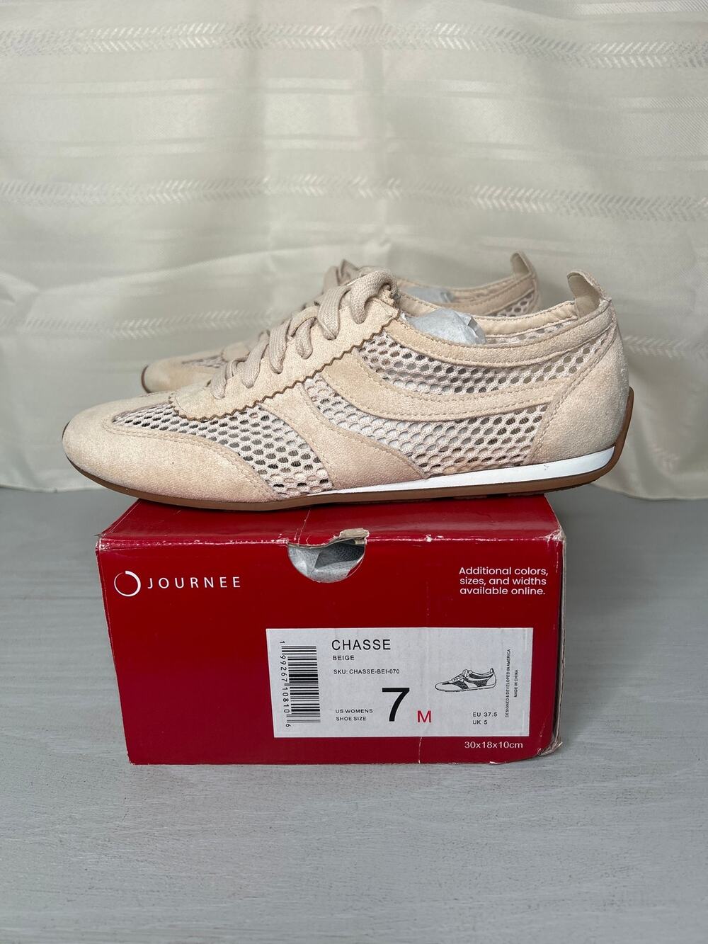 Journee Collection Chasse Mesh Round Toe Lace Up Sneakers Beige Size 7M